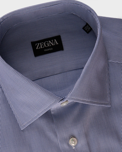 Dark Blue Microtexture Trofeo Cotton Shirt
