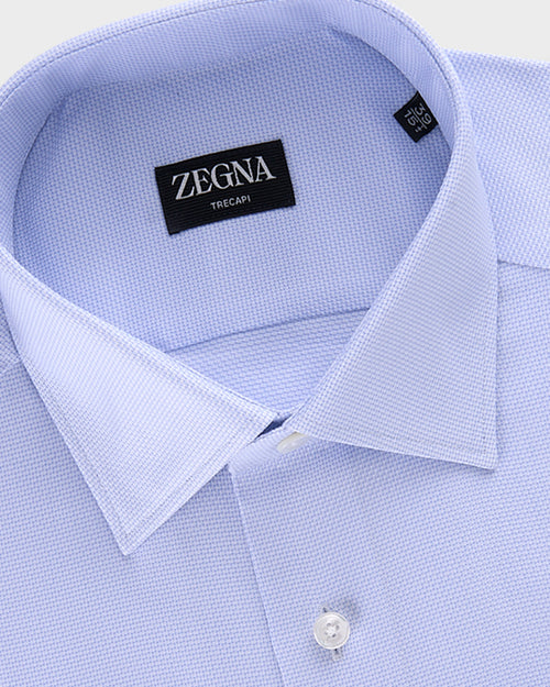 Blue Microtexture Trecapi Cotton Shirt