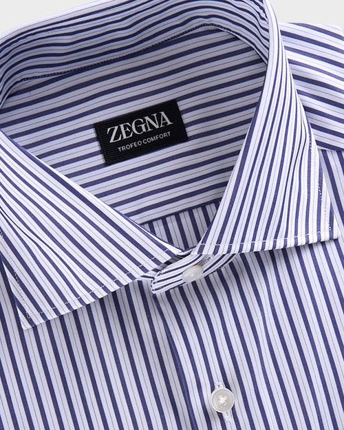 Dark Blue And White Stripe Trofeo Comfort Cotton Shirt