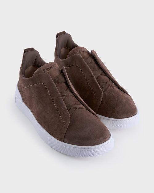 Dark Beige Suede Triple Stitch Sneakers